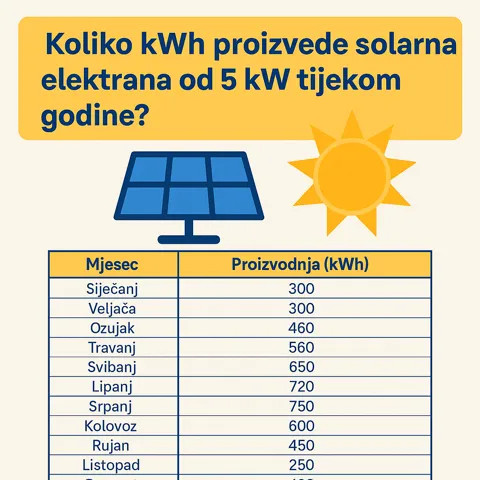 Proizvodnja solarne elektrane od 5kw u toku godine