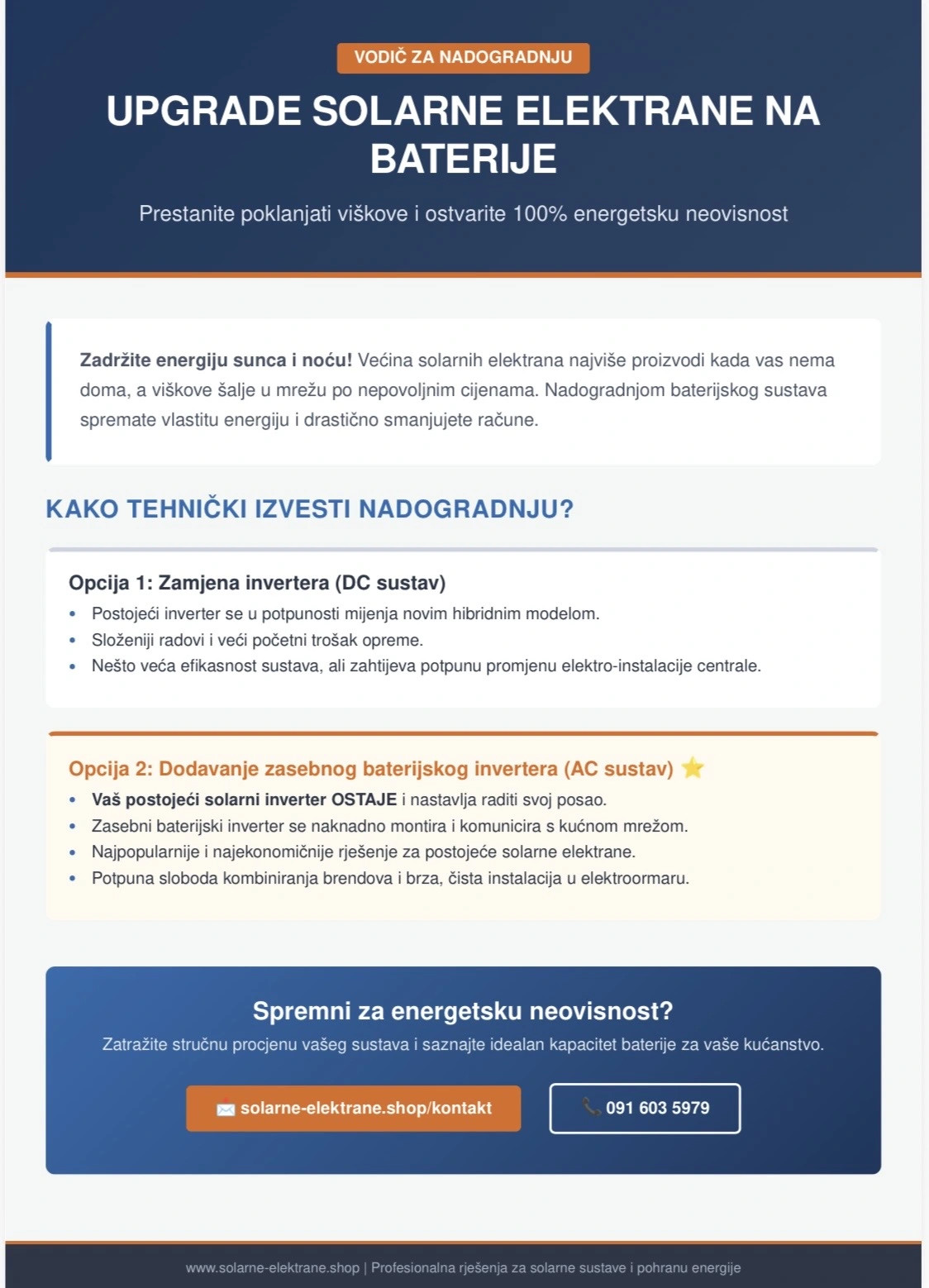 Nadogradnja postojeće solarne elektrane sa litijskim baterijama.